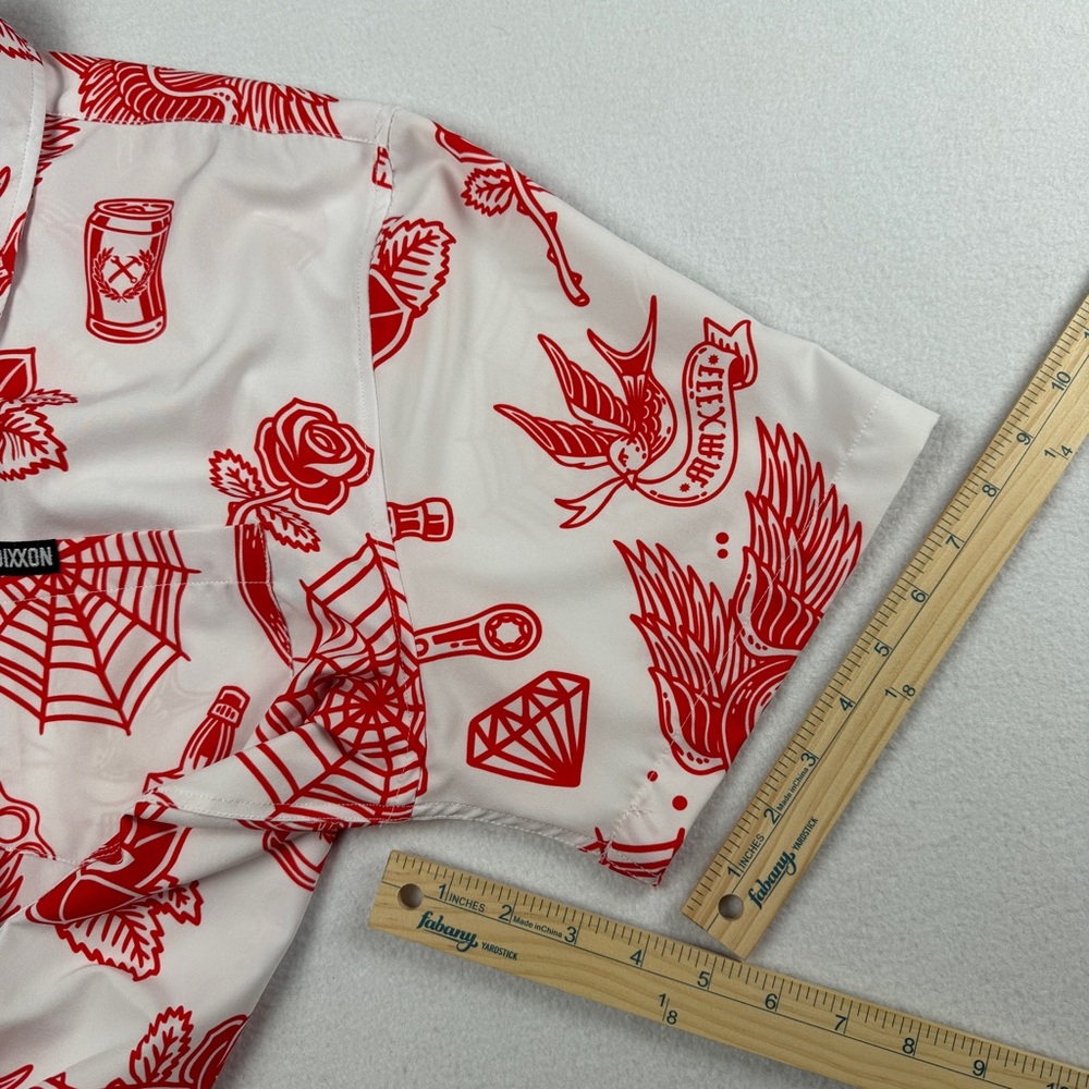 Dixxon Men's PartyBoy Short Sleeve‎ Button Down Shirt Red White Large - Picture 4 of 10